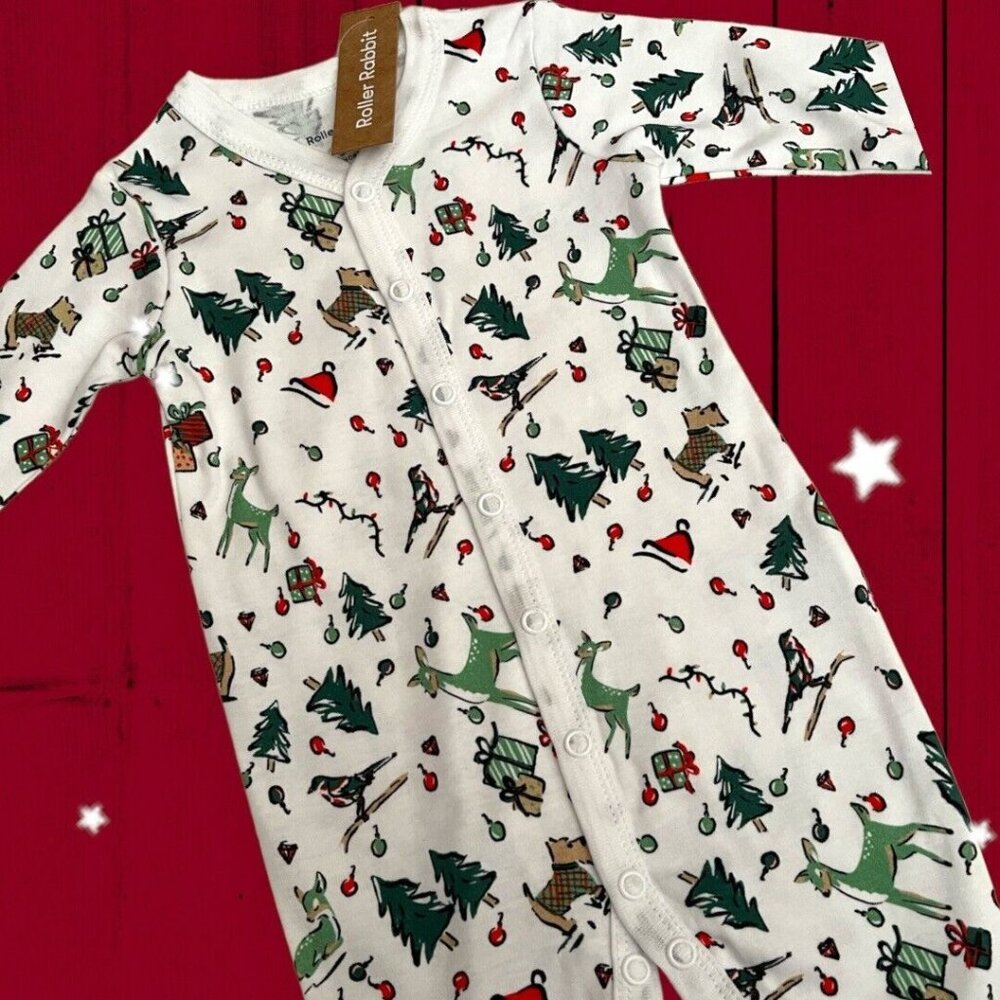 NWT-Baby 6/9 M Roberta ROLLER RABBIT-Family Christmas 1PC Pajama Sleeper PJs